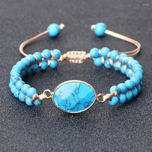 Strand 4mm Women Bracelets Natural Blue Howlite Stone Beads Bracelet & Bangle Handmade Adjustable Men Yoga Energy Jewelry Gift Pulseira