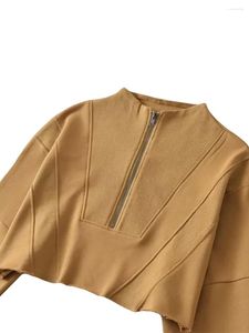 Kvinnors jackor kvinnor avslappnad zip upp tröja faller långärmad droppe axel kvartals halva lös pullover tröja skördetoppar