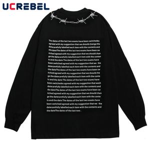 Mens Tshirts Letter Print Long Sleeve Tshirt Mens High Street Casual Crew Neck Cotton Tee Streetwear Loose T Shirt Men 230412