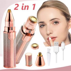 Epilator Portable 2 In 1 Electric Epilator Eyebrow Trimmer Female Body Lipstick Form Hårborttagning Kvinnor Smärtfri Razor Shaver 230411