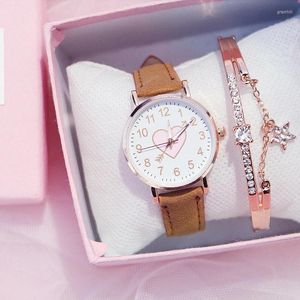 Armbanduhren 2 STÜCKE Frauenuhr Luxus Elegante Legierung PU Lederband Armbanduhr Für Damen Quarz Stern Rose Gold Armband KEIN KASTEN
