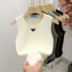 Women's Knits & Tees Women's Sweater Round Neck Fashion Sting Letter Comfortable Fabric Soft and Durable Irregular Tassel Hem Designer Knitted Tank Top