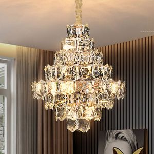 Lampadari di cristallo di lusso americani Lampade Lampadario a sospensione europeo splendente Apparecchio LED Lampadario moderno per la casa Sala da pranzo Camera da letto Illuminazione per interni Decorazione