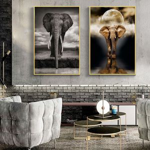 Pinturas de lona impressão de parede de elefante criativo nórdico em arte impressão animais preto e branco animais imagens de parede para sala de estar