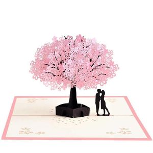 Biglietto d'appuntamento romantico per anniversario di compleanno fatto a mano per marito, moglie, fidanzato, fidanzata - Albero di fiori di ciliegio con Greeti335U