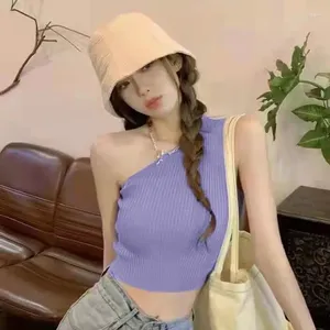 Women's Tanks Woman's Vest Cool Summer Single Shoulder Sling Knitted Elastic Solid Color Ladies Superior Quality Tops Drop XBH9A68