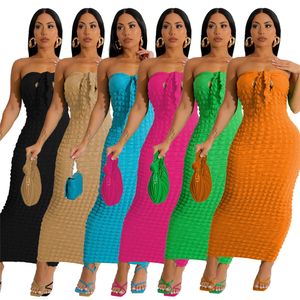 2024 Designer Sexy Strapless Vestidos Verão Mulheres Bolha Pano Sem Mangas Vestido Skinny Bodycon Vestido Festa de Aniversário Night Club Wear Bulk Atacado Roupas 9690