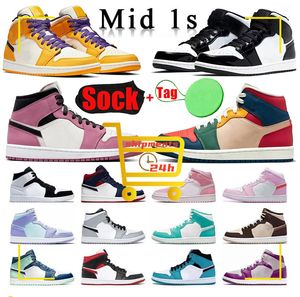 Jumpman 1 Mid Basketball Shoes 1s Men Women Linho Armory Navy Bred Light Smoke Grey Shadow Hyper Royal Digital Pink Fearless UNC Mens Trainers Sports Tennis