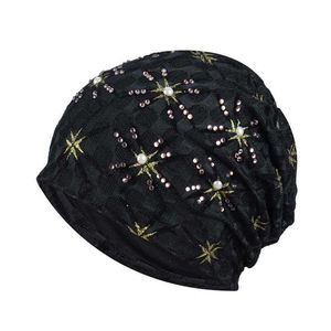 HBP Female Spring Autumn Thin Water Diamond Ethnic Wind Pile Elegant Baotou Breathable Pullover Hat Wholesale and Foreign Trade