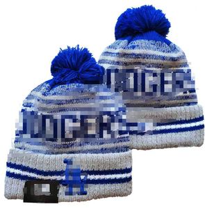 Шапки Dodgers Шапка-бини Los Angels Шерстяная теплая спортивная вязаная шапка Бейсбол Североамериканская команда в полоску по бокам США Шляпы с помпонами на манжетах для колледжа Мужчины Женщины a0