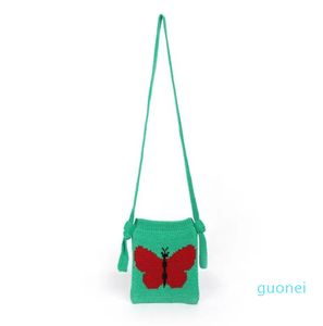 Designer-Evening Bags Youth Y2K Knitted Butterfly Pattern Small Size Smart Phone Side Sling Pouch Bag Vintage Cute Square Crossbody