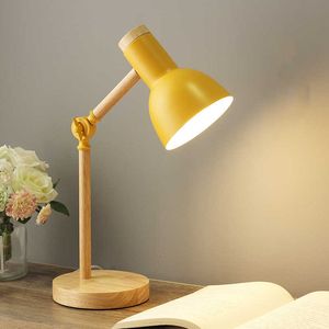 Skrivbordslampor LED -bordsskrivbordslampa kreativt nordiskt träkonst järn vikande sovrum ögonskydd läsning ljus enkel vardagsrum hem dekor p230412