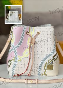 Women Neonoe MM Drawstring Bag Nautical Bucket Bag Removable Strap Luxurys Ropes Chains Plaid Pattern Shoulder Bags Crossbody Bag N40474