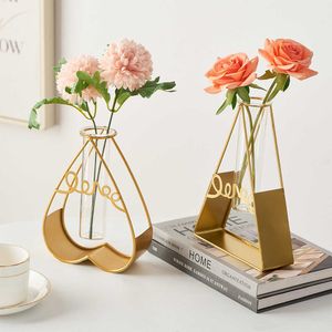 Вазы Nordic Desktop Decor Metal Flower Vase Vase Прозрачная стеклянная ваза гостиная столовая столовая гидропонные вазы декоративные бутылки P230411