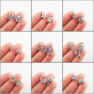 Charms Fashion Clear Crystal Flower Star Cross Mermaid Heart Teardrop Antique Silver Color Pendants Retro