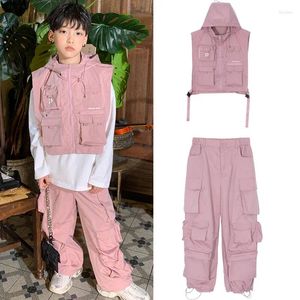 Stage Wear Children Pink Functional Sweetheart Loose Hoodie Vest Hiphop Pants Suit Girls Jazz Dance Costumes Boys Hip Hop Clothes DQS14317