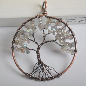 Pendanthalsband Lucky Handmade Tree of Life Labradorite Bronze Copper Wire Wrap smycken för Woman Gift S1287