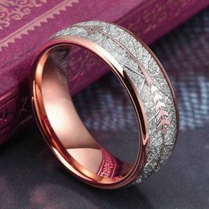 Band Rings Fashion 8mm Rose Gold Arrow Tungsten Wedding Ring For Men Women Vintage Meteorite Pattern Engagement Steel Ring Men Wedding Band 3M412