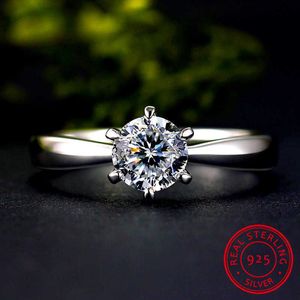 Band Ringe Luxus Weibliche Kleine Runde Labor Diamant Ring Echt 925 Sterling Silber Verlobungsring Versprechen Solitär Eheringe Für Frauen AA230412