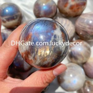 Splendida pietra solare Pietra lunare Pietra simbiotica Sfera Decor Nuovo inizio Energia femminile Belomorite naturale Quarzo Sfera di cristallo Super Flash Self Care Gemstone Orb