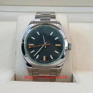 Nya herrar Automatisk mekanisk klocka 40mm rostfritt stål 116400 Eclairage Blue Dial Green Glass Wristwatch