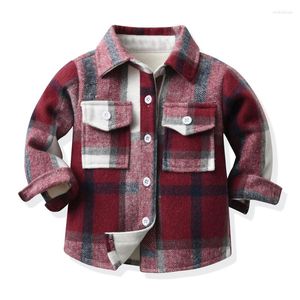 Jaquetas 0 1 3 5 6 8 11y crianças meninas roupas de menino de menino jaqueta de lapela de botão xadrez camisa de manga comprida casaco primavera outono quente e casual roupas