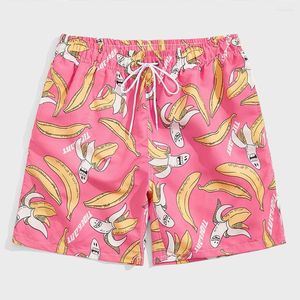 Mäns shorts män 2023 surfing simning stammar män lös tryckt rosa tecknad rolig banan casual beachwear ins board