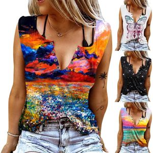 T-shirt da donna 4 stili Donna senza maniche con scollo a V Canotte Loose Fit Causale Estate Camicia stampata floreale Gilet Moda Camicette vintage