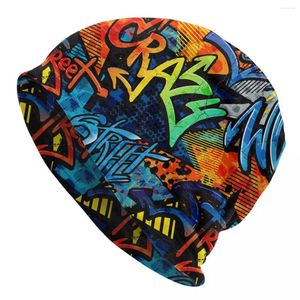 Berets Bonnet Hats Graffiti Art Pattern Men Women's Thin Skullies Beanies Hat Bricks Paint Drips Words Cap Street Caps