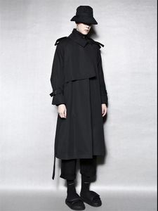 Men's Trench Coats Windbreaker Dark Cargo Style Urban Youth Fashion Loose Medium Long CoatMen's