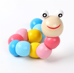 Kids Puzzle Educational Wooden Toys Flexible Fingers Twisting Colorful Worm Toys Game for Children