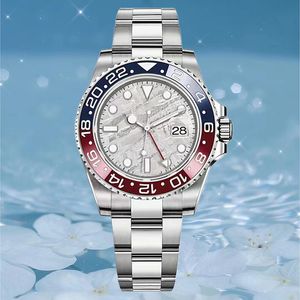 Designer relógio de alta qualidade relógio masculino 40mm mostrador de meteorito vermelho e azul moldura de cerâmica gmt relógio limpo fábrica 2836 movimento automático relógio de luxo de aço inoxidável