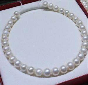 Kedjor pärlhalsband för kvinnor naturliga äkta vita havet 11-12mm smycken 925 sterling sliver lås present flickor