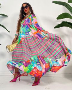 Платья плюс размер печати плиссированного платья для женщин Осенний рукав рюша пляжного стиля длинные vestidos elegant Casual Night Club Wear 230412