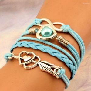 Charm Bracelets Layered Leather Wrap Girls Double Hearts Infinity Rope Wristband Cupid's Arrow Love Pearl Women Gifts