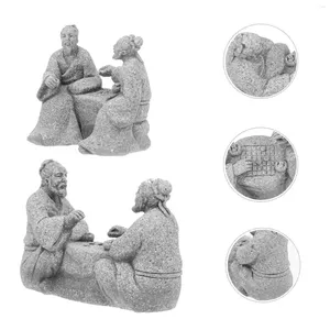 Garden Decorations 2 Pcs Old Couple Ornaments Mini Terrarium Sandstone Craft Home Desktop Decor Landscape Man Prop Zen