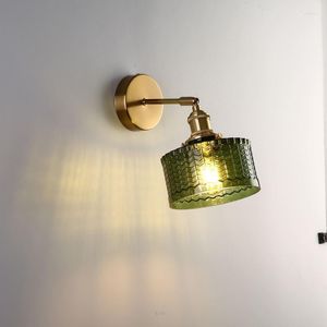 Lâmpadas de parede lâmpada de vidro nórdico retro verde ao lado para o quarto espelhamento de banheiro interruptor de luz de cobre iluminagem luminária