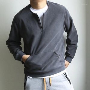 Herrtröjor Autumn och vinterhalva zip tröja Men's bekväma varma pullover singel ficka mode mångsidig lös ungdom sammet