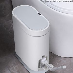 Waste Bins Intelligent sensor trash can automatically handle bathroom trash can household toilet with lid brush waterproof narrow seam trash can 230412