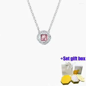 Chains High Quality Women's Silver Platinum Pink Diamond Collarbone Chain Necklace Suitable For Beautiful Women To Wear