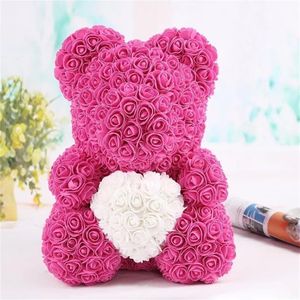 40 cm Artificial Rose Heart Teddy Bear Handmade Bear of Roses for Women Valentine's Day Wedding Bithday Gift Drop 270b
