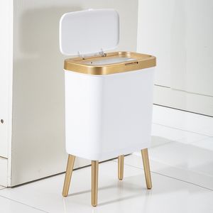 Waste Bins 15L luxury white gold trash can bathroom large capacity high foot trash can kitchen pressure button cleaning trash can 230412