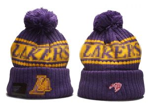 Lakers Beanies Los Angeles Beanie Cap Wolle Warme Sport Strickmütze Basketball North American Team Gestreifte Sideline USA College Cuffed Pom Hats Männer Frauen a14