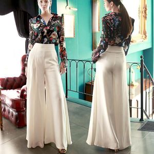 Women's Pants 2023 Women's Baggy Wide-leg Chiffon Linen Yarn High Waist Elegant White Black Beautiful Loose Trousers FT938