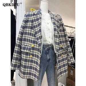 Meninas de Mulher Blazers Blazers Moda Coreana Tweed Women Fall Fall Vintage Double Bastested Casilted Cotton Suit Jacket Elegant Lady Chic Casat 2023 230411