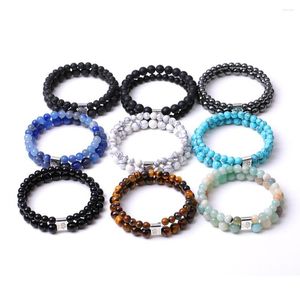 Strand 6pcs 6mm 8mm Casal de vidas Life Charms Tiger Eye Stone Amazonium Turquesa Blue Bread Bracelet