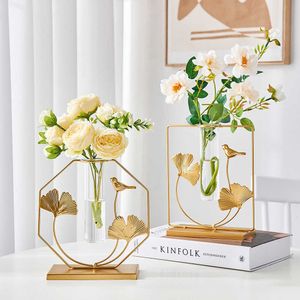 Vaser Nordic Home Decor Ginkgo Hydroponic Vase Modern Room Desktop Flower Arrangement Vase Living Room Desktop Decoration Flower Pot P230411