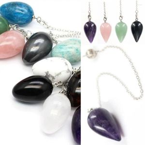 Pendant Necklaces Length 18cm Natural Crystal Pendulum Reiki Healing Multicolor Dowsing Stone Jewelry Water Drop Neckalce