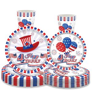 Nyhetsartiklar American Independence Day Hat Balloon National Flag Disponertable Tableware Set Happy 4: e juli USA National Day Party Decor Z0411