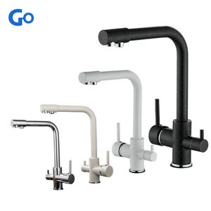 Kitchen Faucets Filtered with Dot Brass Purifier Dual Sprayer Drinking Water Tap Vessel Sink Mixer 230411